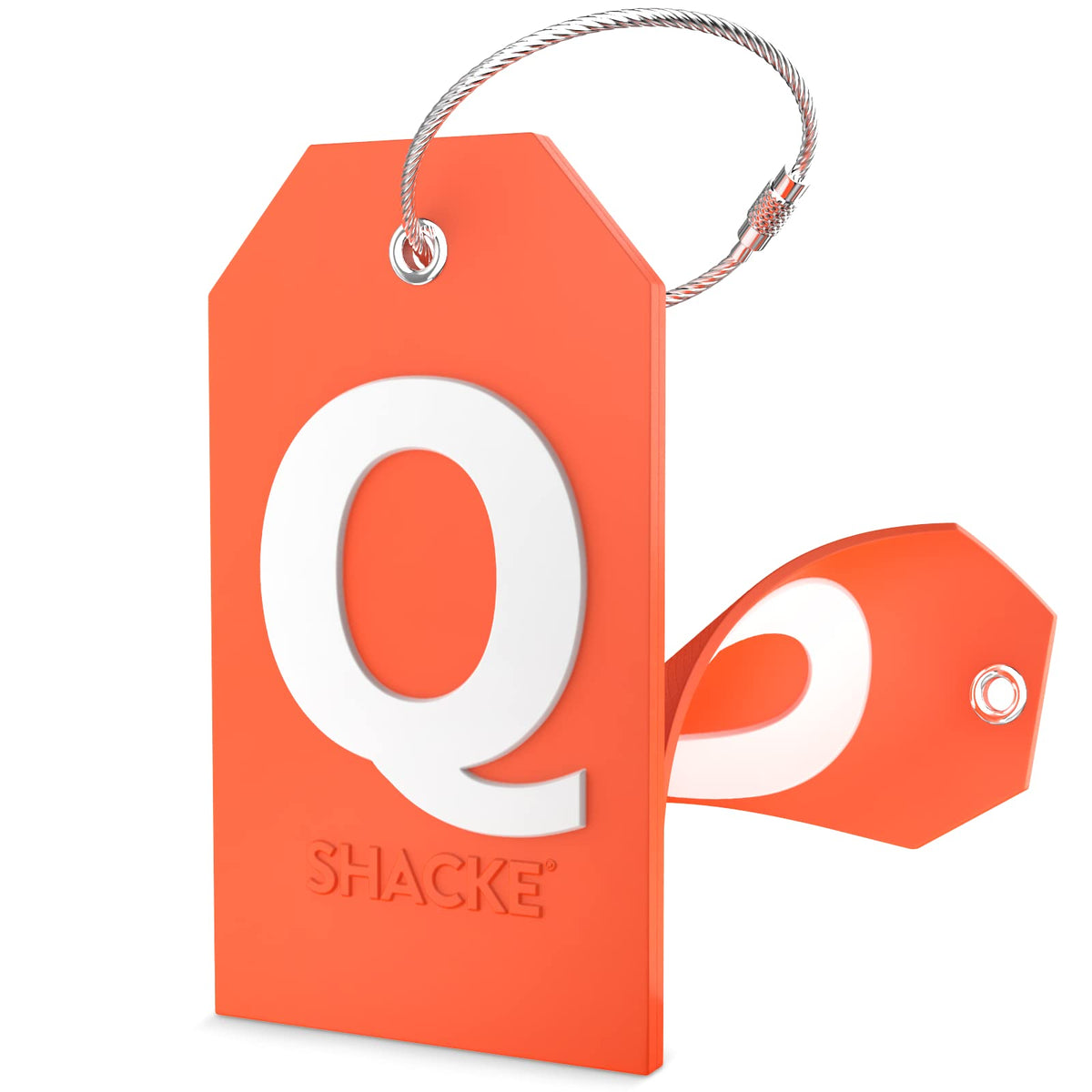 Shacke Initial Luggage Tag with Privacy Cover & Steel Loop (Orange, B)