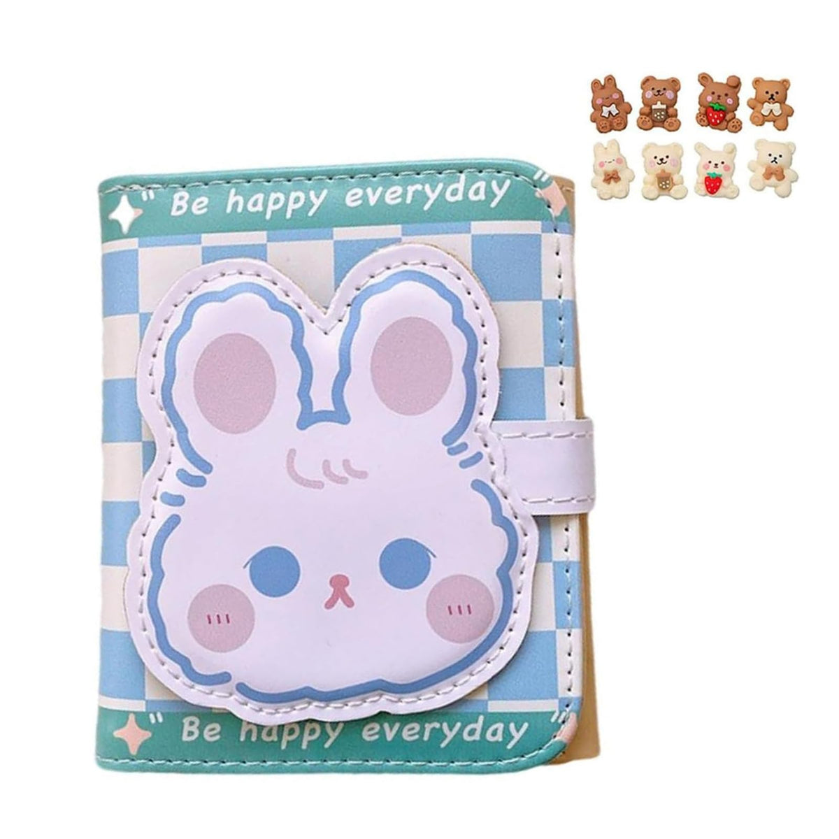 Kawaii Bear Wallet Cute Cartoon Card Holder Girls Coin Purse Anime Key Bag Card Case Front Pocket Wallet (Beige-1)