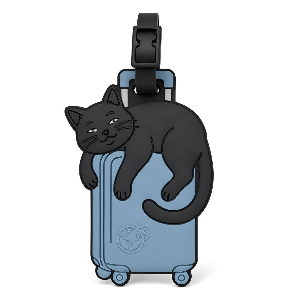 Peeking Black Cat Green Suitcase Silicone Luggage Tag for Travel Bags, Flexible Name Label with Adjustable Strap, Cute Identifier for Carry On, Backpacks, School Bags and Pet Lovers