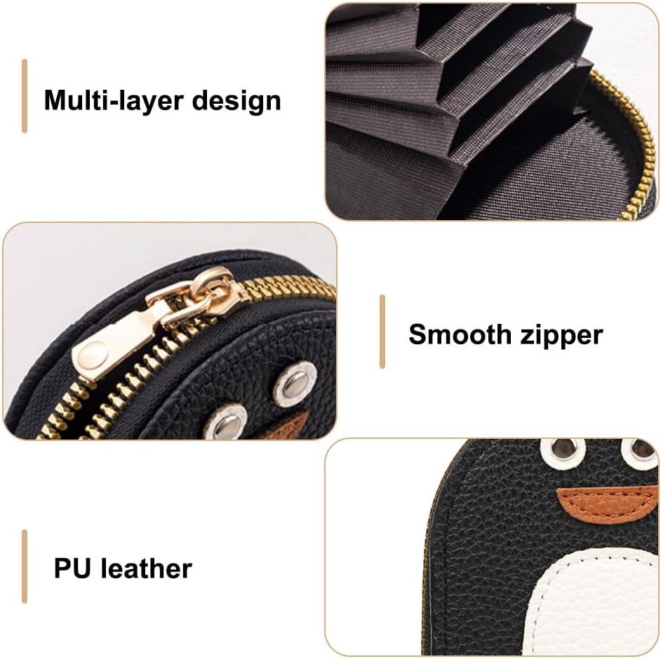 DONGKER Cute Penguins Card Coin Holder,PU Zippered Cartoon Penguin Accordion Card Wallet Built-in 11 Card Slots for Men Women