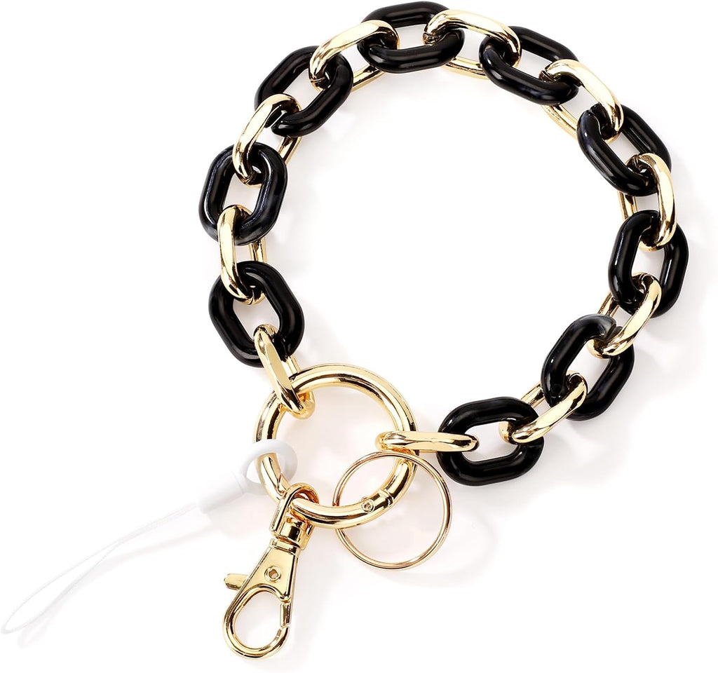 Junyuerly Stylish Wrist Lanyard Keychain Wristlet Key Chains Resin and Hardware Chains Link Gold Key Ring Bracelet for Women