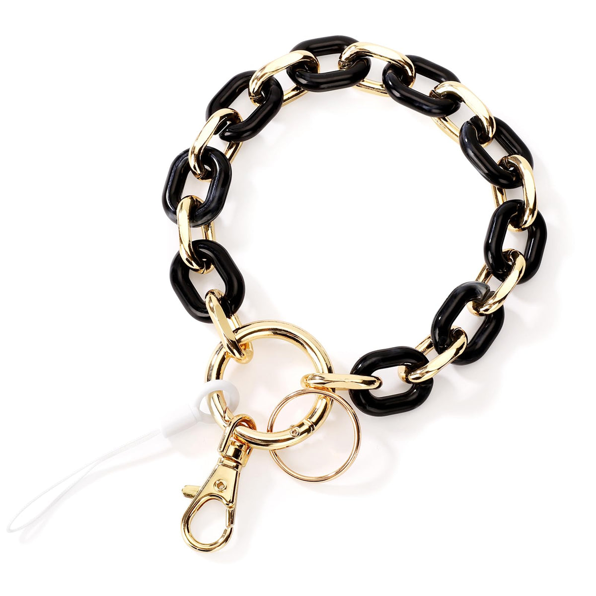 Junyuerly Stylish Wrist Lanyard Keychain Wristlet Key Chains Resin and Hardware Chains Link Gold Key Ring Bracelet for Women