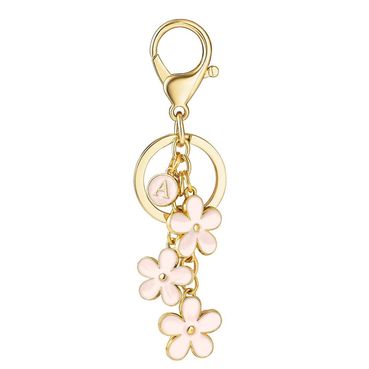 SELOVO Initial Keychain White/Pink/Black Cute Keychain Girl Purse Charms for Handbag Cute Letter Flower Keyring for Backpack