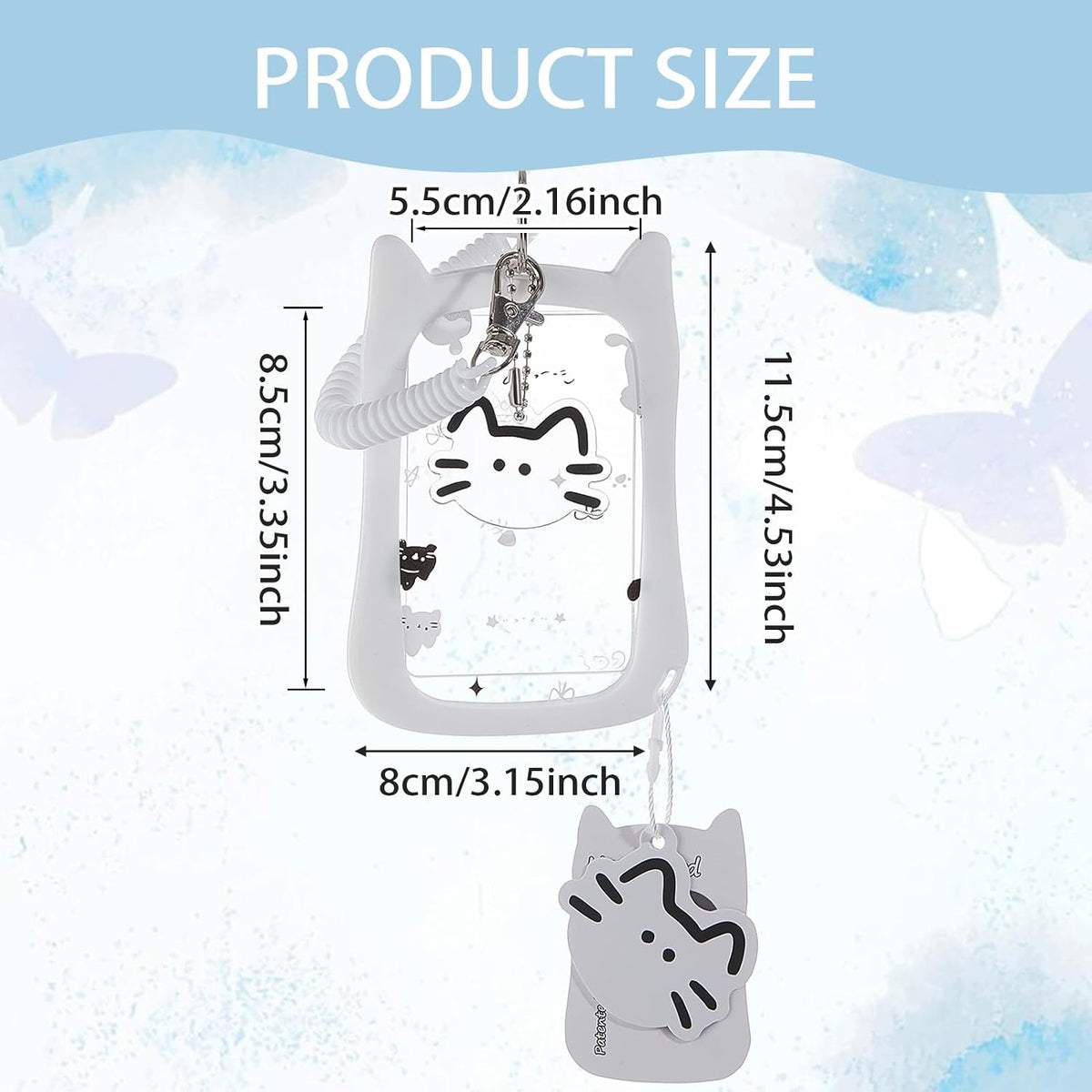 NICENEEDED 2 PCS Kpop Photocard Holder with Cartoon Cat Keychain, Kawaii Silicone White Black ID Holder, Transparent Photo Display Holder for Stationery Office Supplies