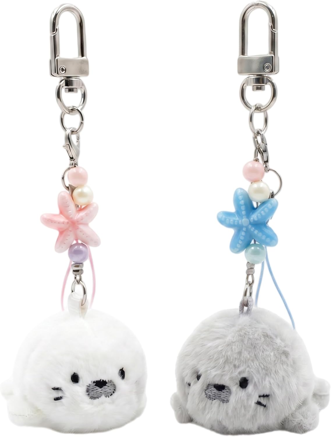 2 Pcs Matching Plush Keychain Adorable Cute Ocean Theme Stuff Bag Charm Womens Birthday Valentines Day Gift