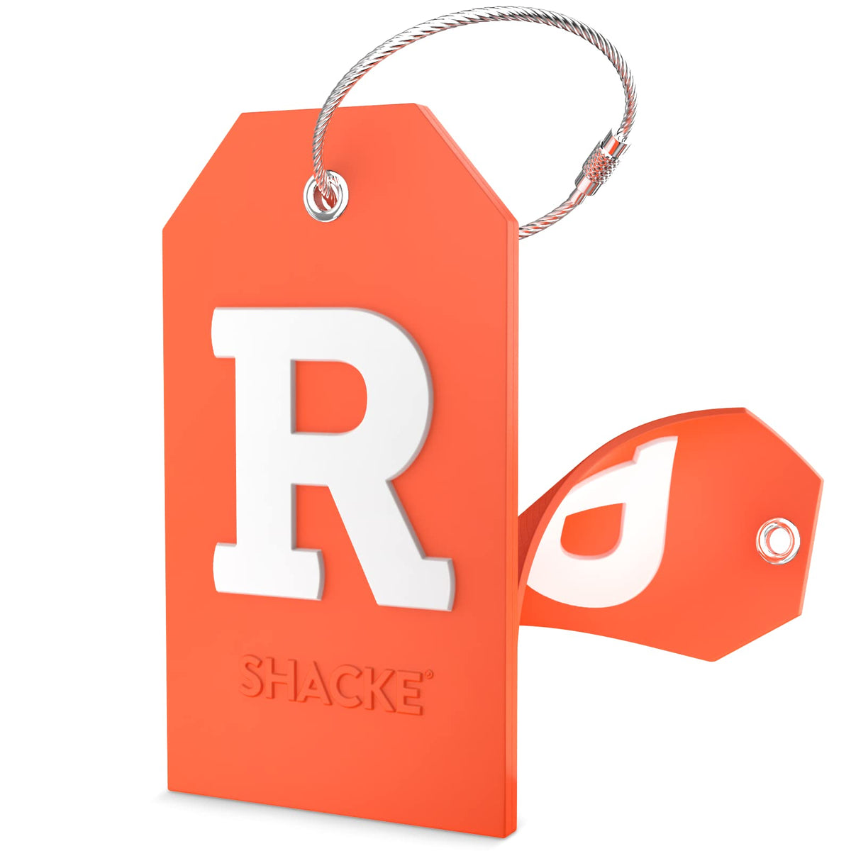 Shacke Initial Luggage Tag with Privacy Cover & Steel Loop (Orange, B)