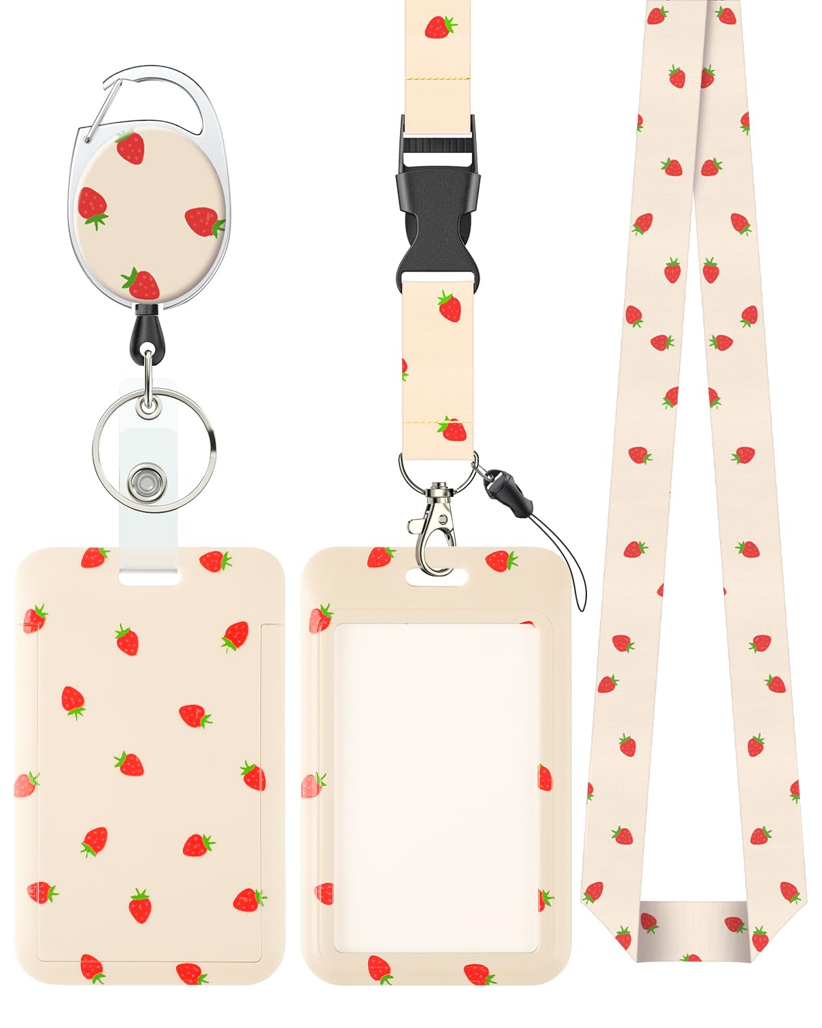 Uniclife Christmas Sliding Badge Holder Cartoon Santa Claus Hard ID Card Holder with Retractable Badge Reel Carabiner & Detachable Lanyard Strap Vertical Card Protector for Women Nurse Teacher Student
