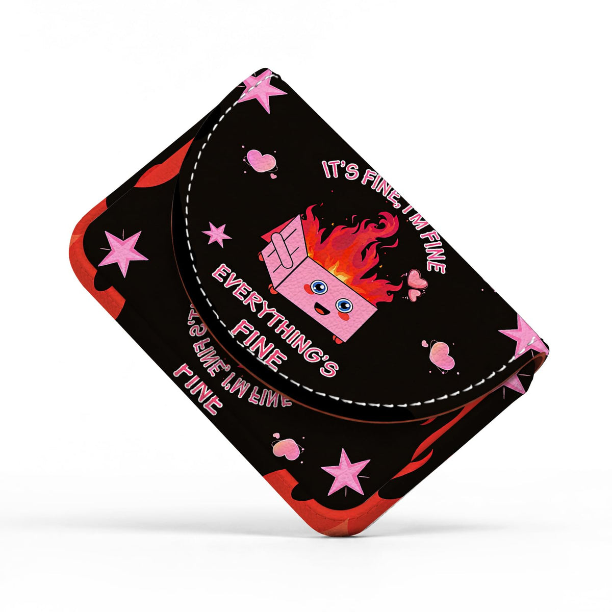 Business Card Holder，PU Leather Business Card Case Wallet Black Cat Floral