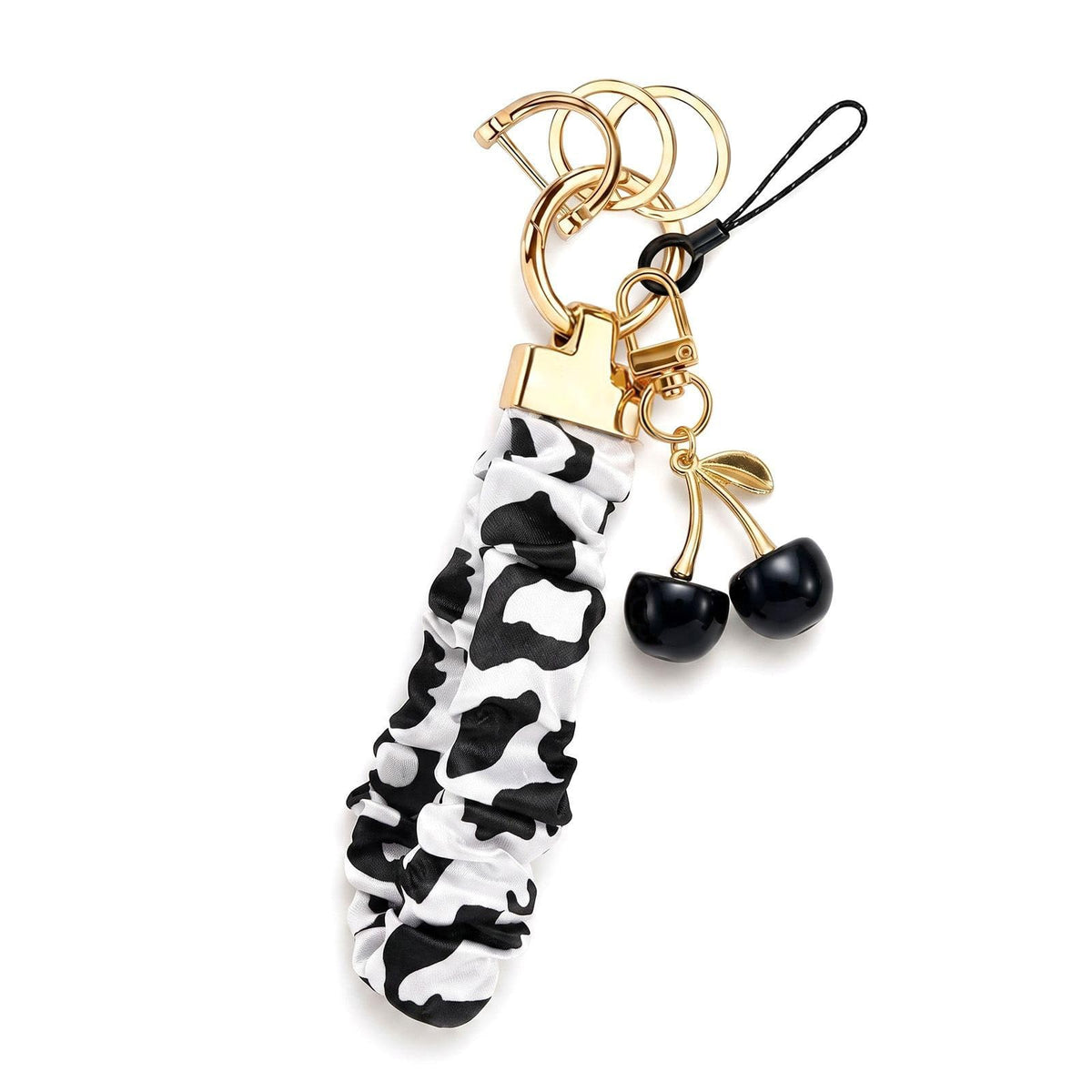 Angyape Stretchy Wristlet Keychain Cute Cherry Key Chain for Car Keys Holder Scrunchie Bracelet Wrist Lanyard for Women