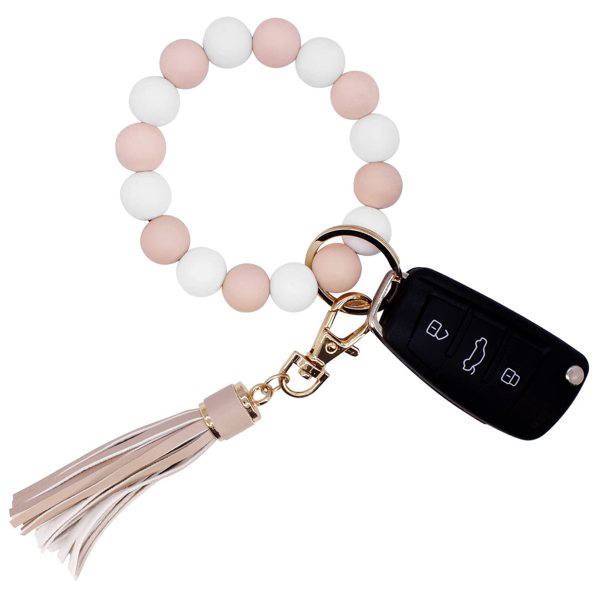 BIHRTC Key Ring Bracelet Car Keychain Holder Wristlet Silicone Women Beaded Bangle Chains