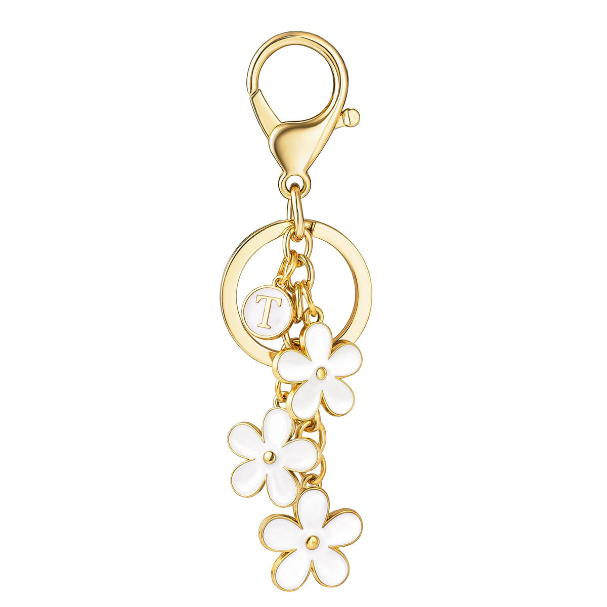 SELOVO Initial Keychain White/Pink/Black Cute Keychain Girl Purse Charms for Handbag Cute Letter Flower Keyring for Backpack