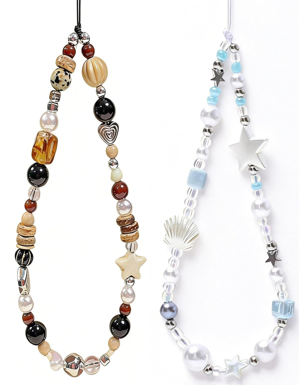 2 Pcs Phone Charm Strap Universal Hand Phone Wrist Strap Camera Lanyard Pearl Beaded Cute Chain String Accessories Universal for iPhone 16 Pro Max Samsung Women Girls Phones Bag Keychain Beach Style