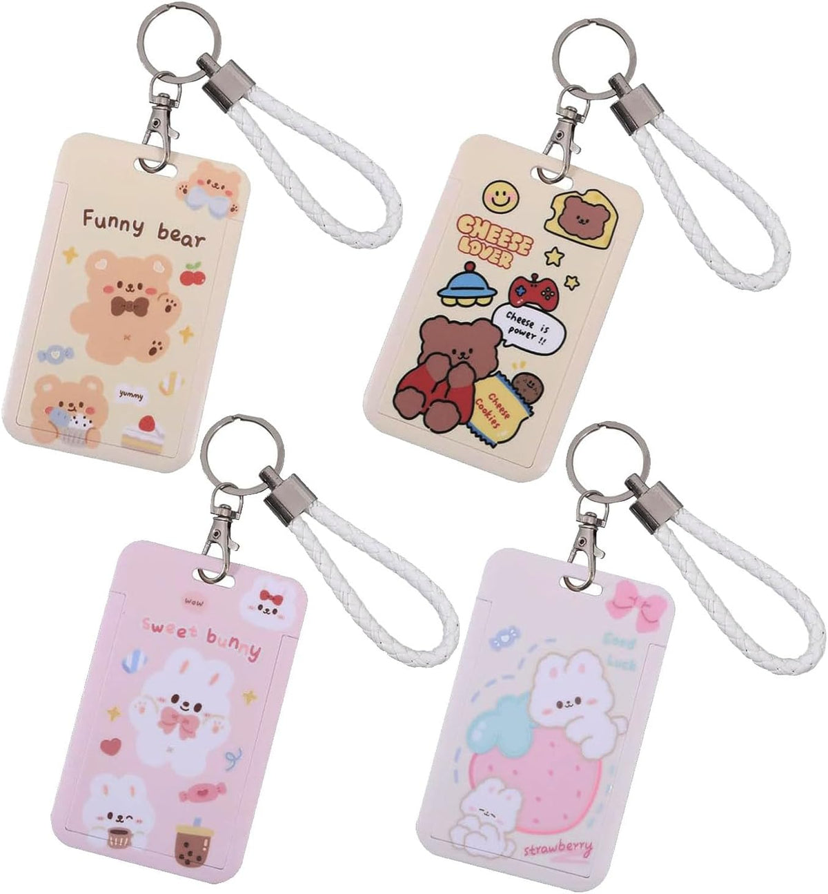 4 Pcs Photocard Holder Keychain Cartoon Animal PC ID Badge Holder with Keychain Student Bus Card Pendant Hard Shell Protective Photo Sleeves