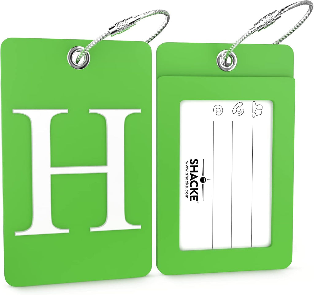 Shacke Luggage Tag for Suitcases – Initial Letter H, Bendable (Green)