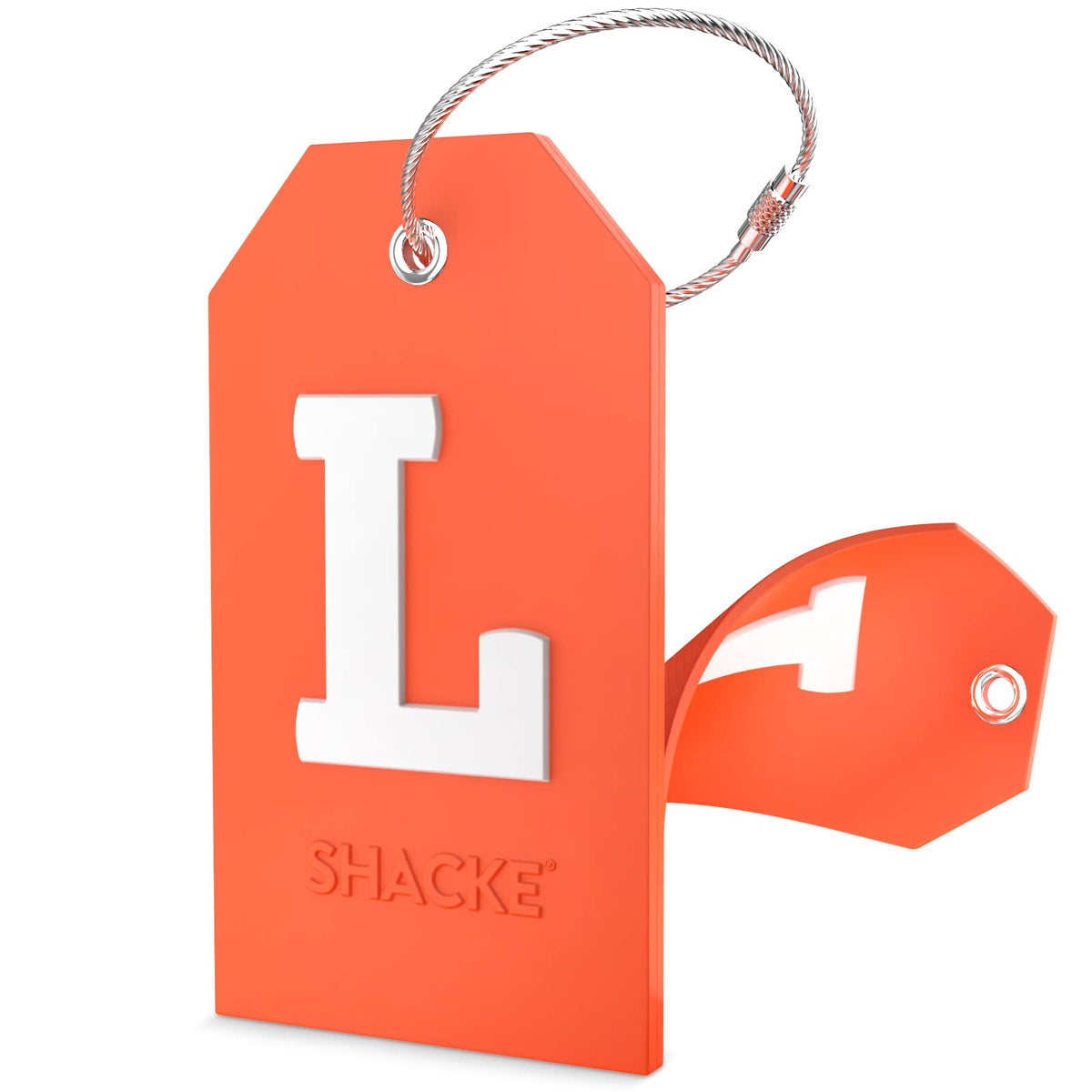 Shacke Initial Luggage Tag with Privacy Cover & Steel Loop (Orange, B)