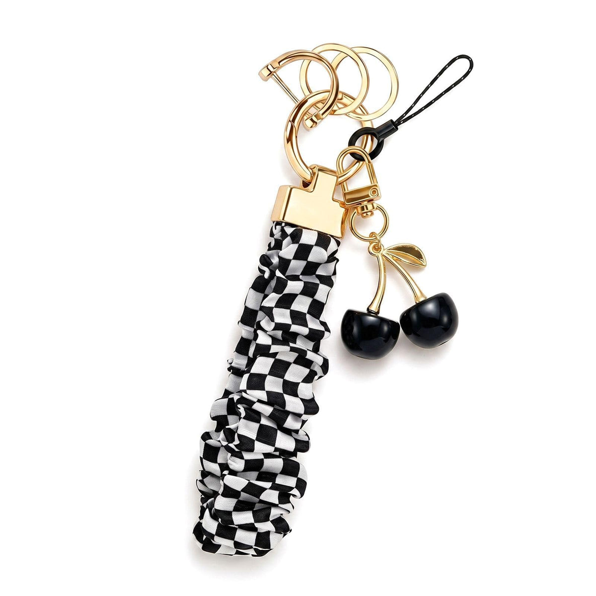 Angyape Stretchy Wristlet Keychain Cute Cherry Key Chain for Car Keys Holder Scrunchie Bracelet Wrist Lanyard for Women