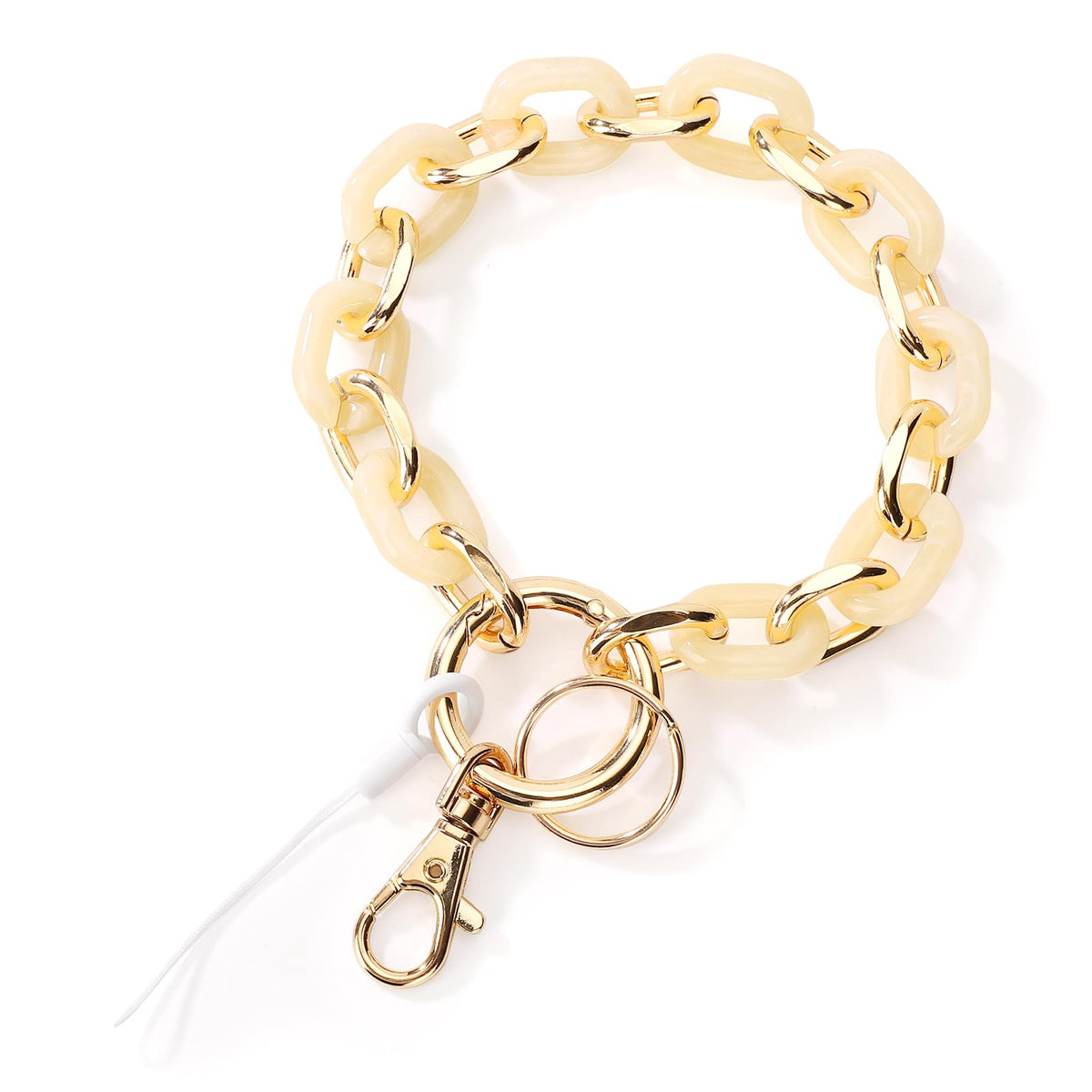 Junyuerly Stylish Wrist Lanyard Keychain Wristlet Key Chains Resin and Hardware Chains Link Gold Key Ring Bracelet for Women