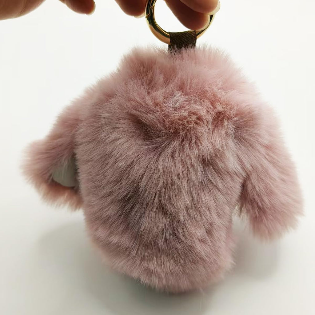 Cute Plush Bunny Keychain Soft Fluffy Rabbit Key Ring Pompom Key for Women