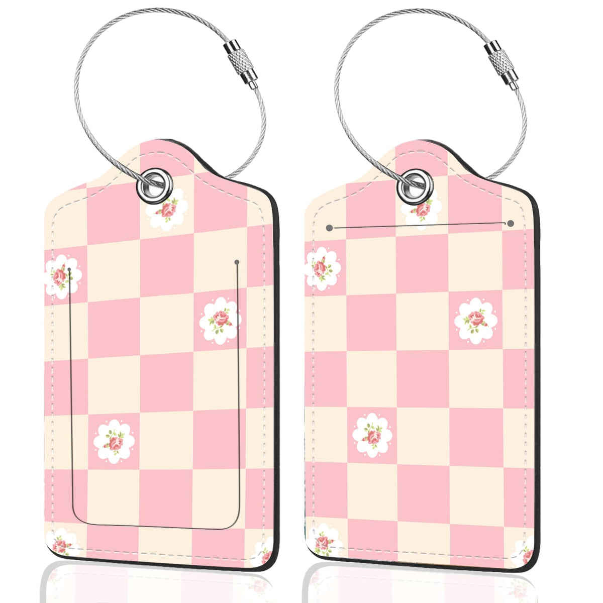 2Pack Luggage Tags for Suitcases, Cute Unique Pu Leather Cruise Luggage Tag with Privacy Cover ID Label Address Card and Metal Ring Suitable for Women Men Kids Travel Bag Inspirational Language