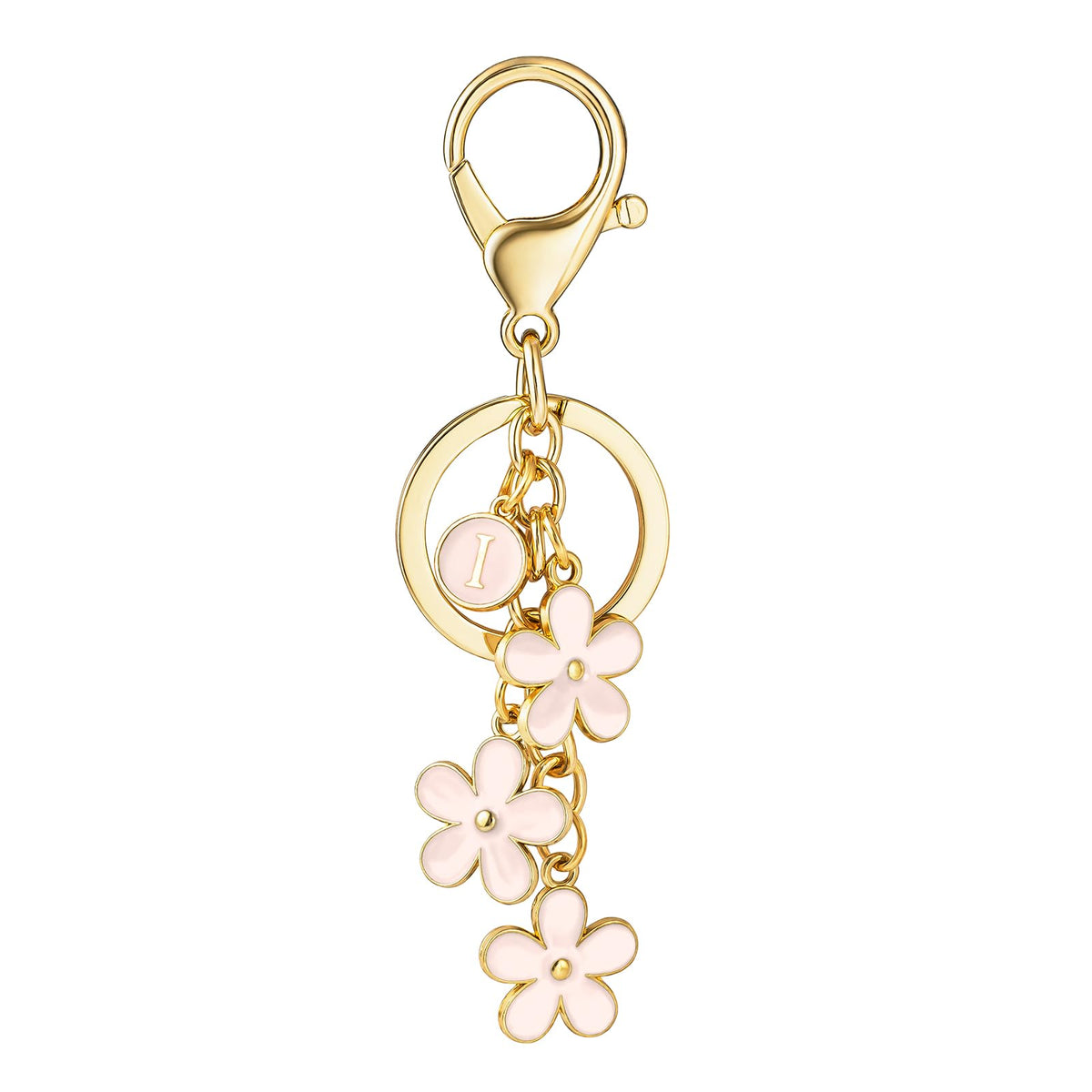 SELOVO Initial Keychain White/Pink/Black Cute Keychain Girl Purse Charms for Handbag Cute Letter Flower Keyring for Backpack