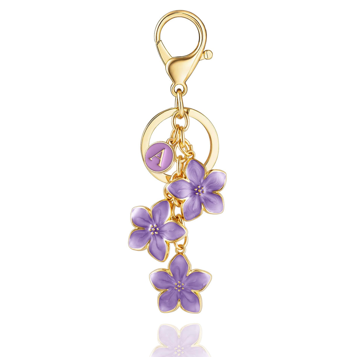 XGALBLA White/Pink/Black Big Cute Flower Initial Letter Keychain for Women, Flower Bag Charms Enameled Keychain Handbag Purse