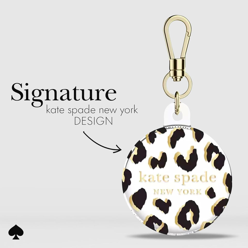 kate spade new york AirTag Holder with Gold Ring Clip - City Leopard