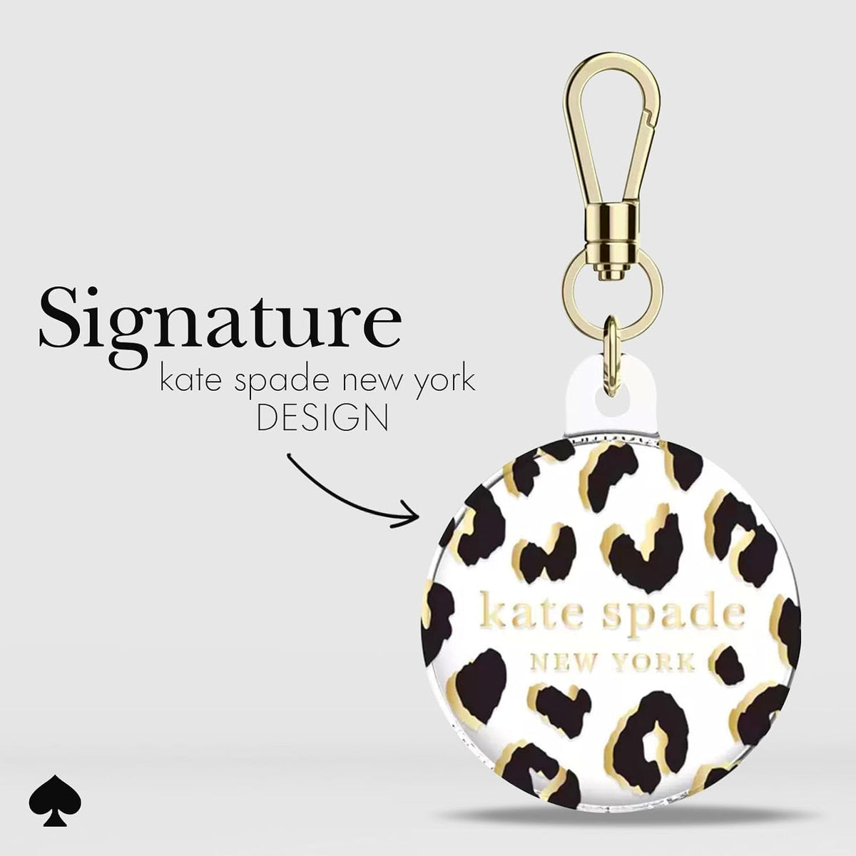 kate spade new york AirTag Holder with Gold Ring Clip - City Leopard