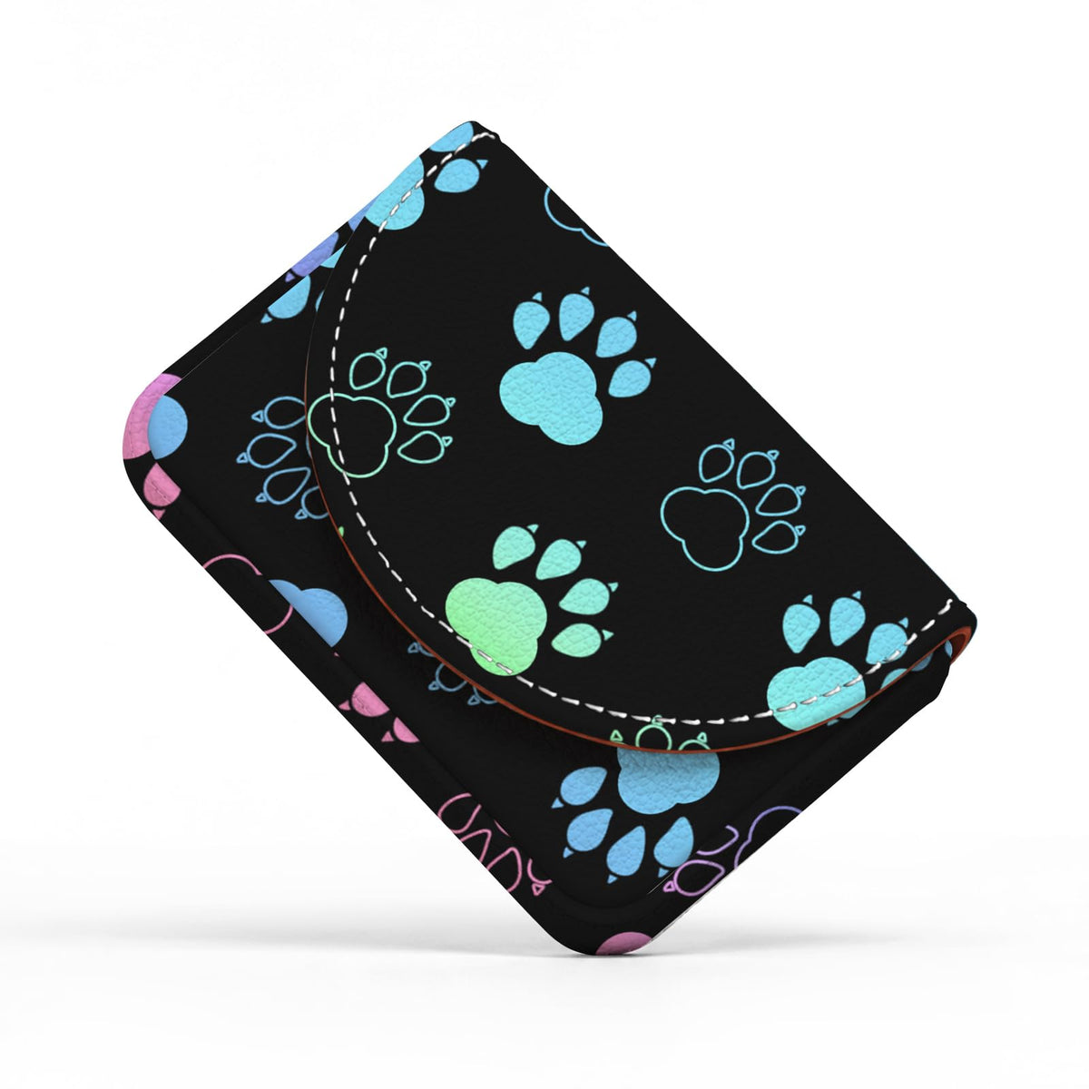 Business Card Holder，PU Leather Business Card Case Wallet Black Cat Floral
