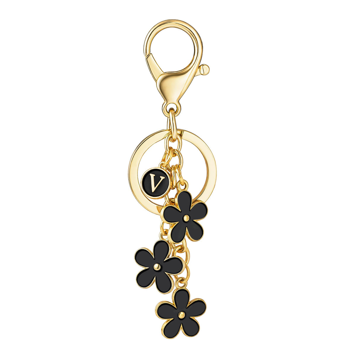 SELOVO Initial Keychain White/Pink/Black Cute Keychain Girl Purse Charms for Handbag Cute Letter Flower Keyring for Backpack