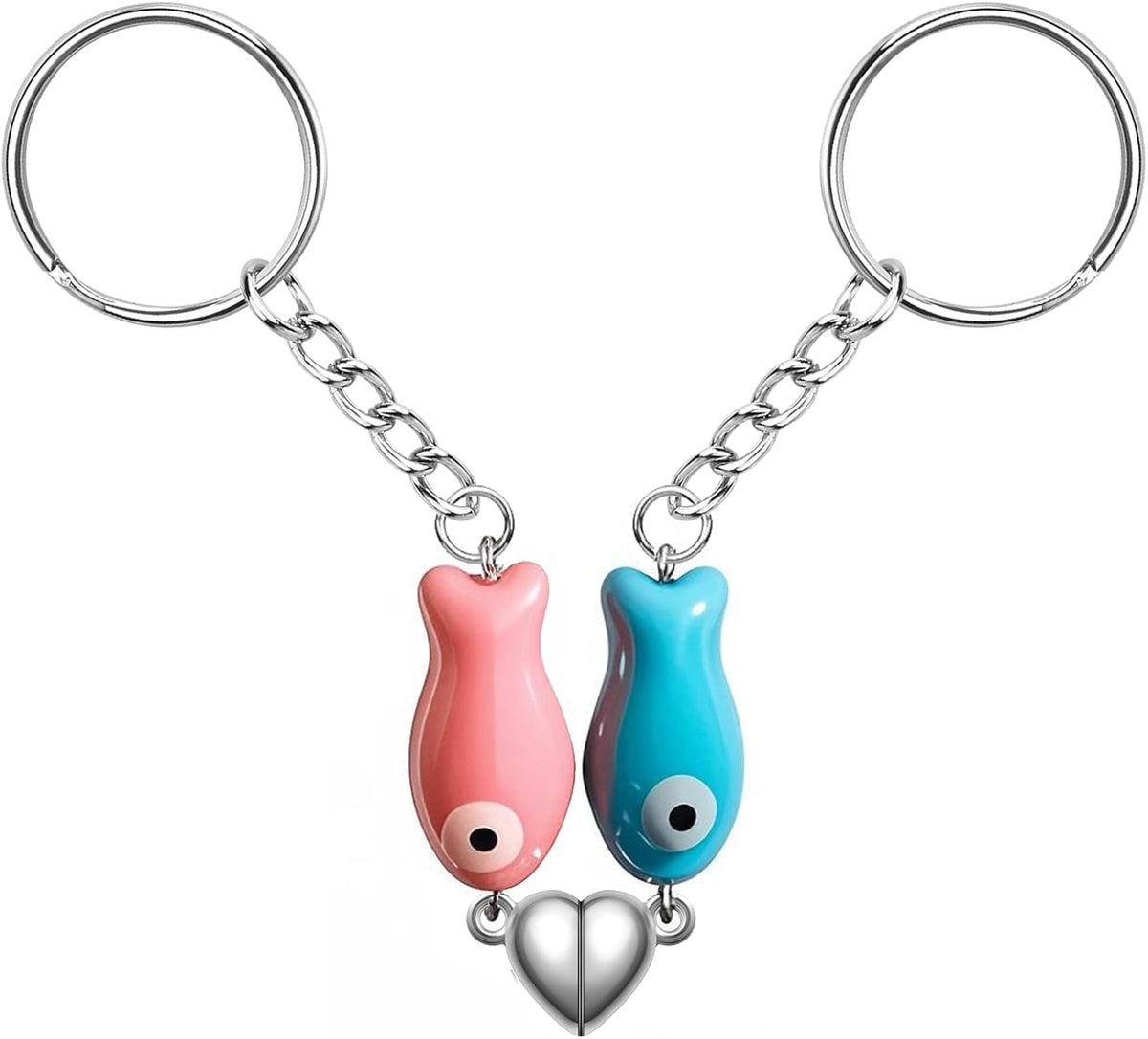 Agromusk Matching Heart Keychain,Cute Ceramic Fish Couples Stuff Keyrings