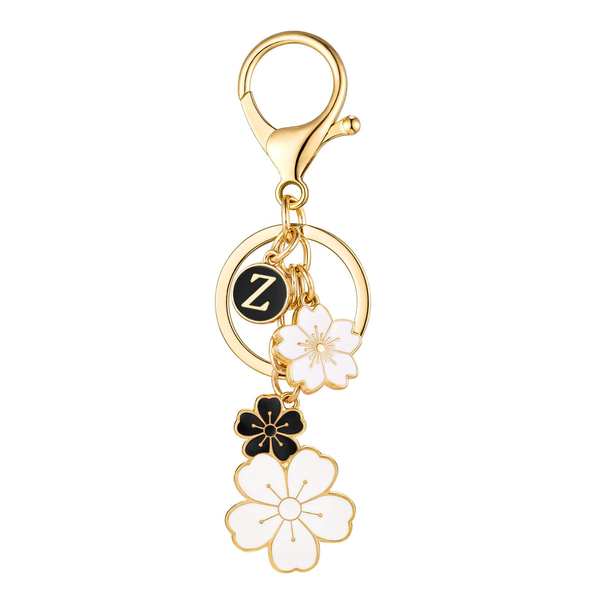 SELOVO Initial Keychain Flower Charms for Key Cute Pink Letter Keyring for Backpack