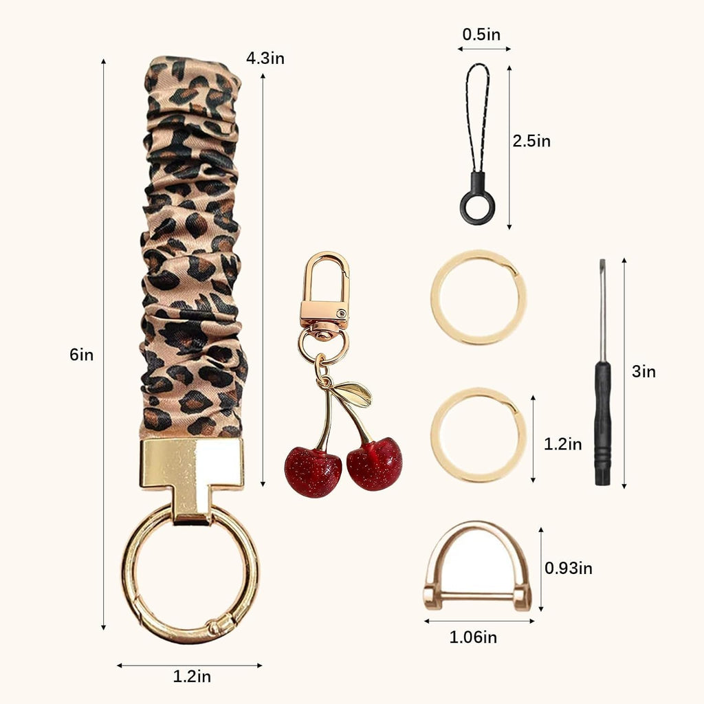 Angyape Stretchy Wristlet Keychain Cute Cherry Key Chain for Car Keys Holder Scrunchie Bracelet Wrist Lanyard for Women
