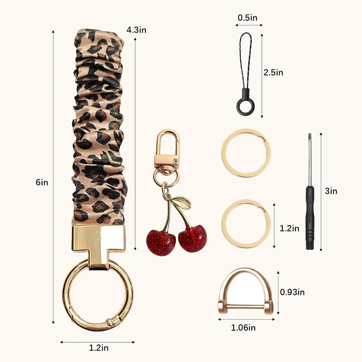 Angyape Stretchy Wristlet Keychain Cute Cherry Key Chain for Car Keys Holder Scrunchie Bracelet Wrist Lanyard for Women