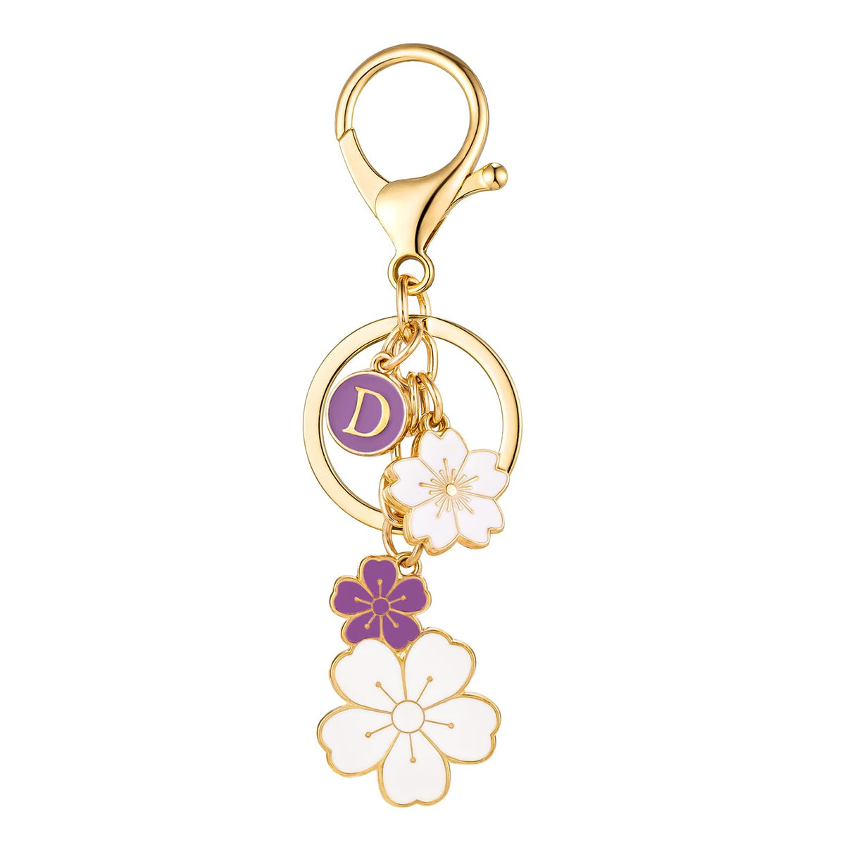 SELOVO Initial Keychain Flower Charms for Key Cute Pink Letter Keyring for Backpack