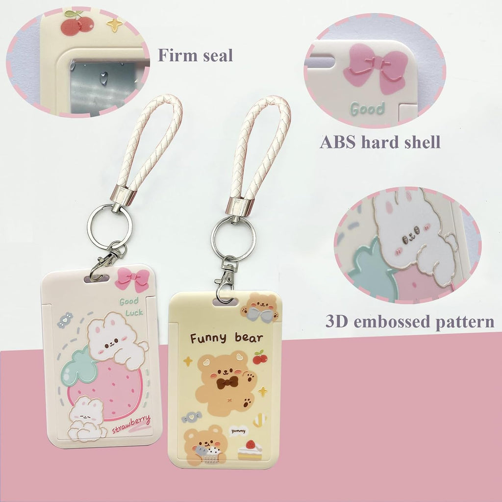2 Pcs Kpop Photocard Holder PC Holder Kpop ID Badge Holder with Keychain Hard Shell Protective Photo Sleeves (White and Yellow)