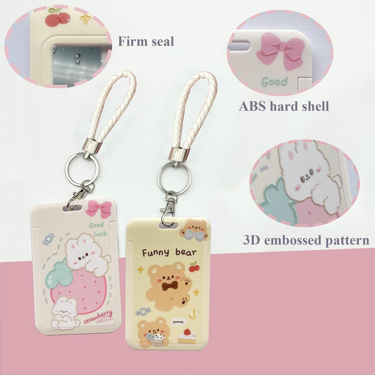 2 Pcs Kpop Photocard Holder PC Holder Kpop ID Badge Holder with Keychain Hard Shell Protective Photo Sleeves (White and Yellow)
