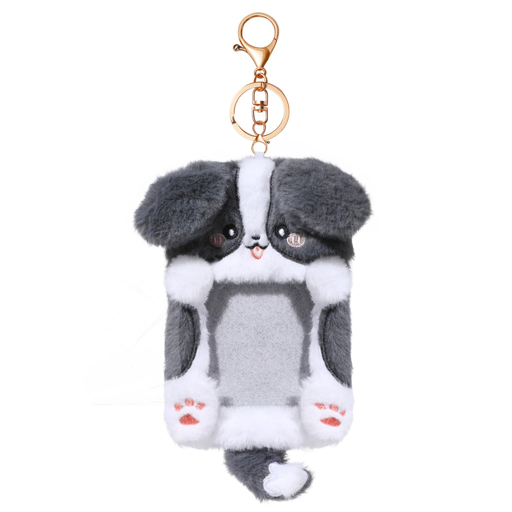 NEWEST 2PCS Puppies Plush Kpop Photocard Holder with Keychain, Cute Dog ID Badge Holder, Soft Cartoon Animal Photo Protective Sleeve Case Card Cover for Kpop Idol Photo Card School Office Card Supply