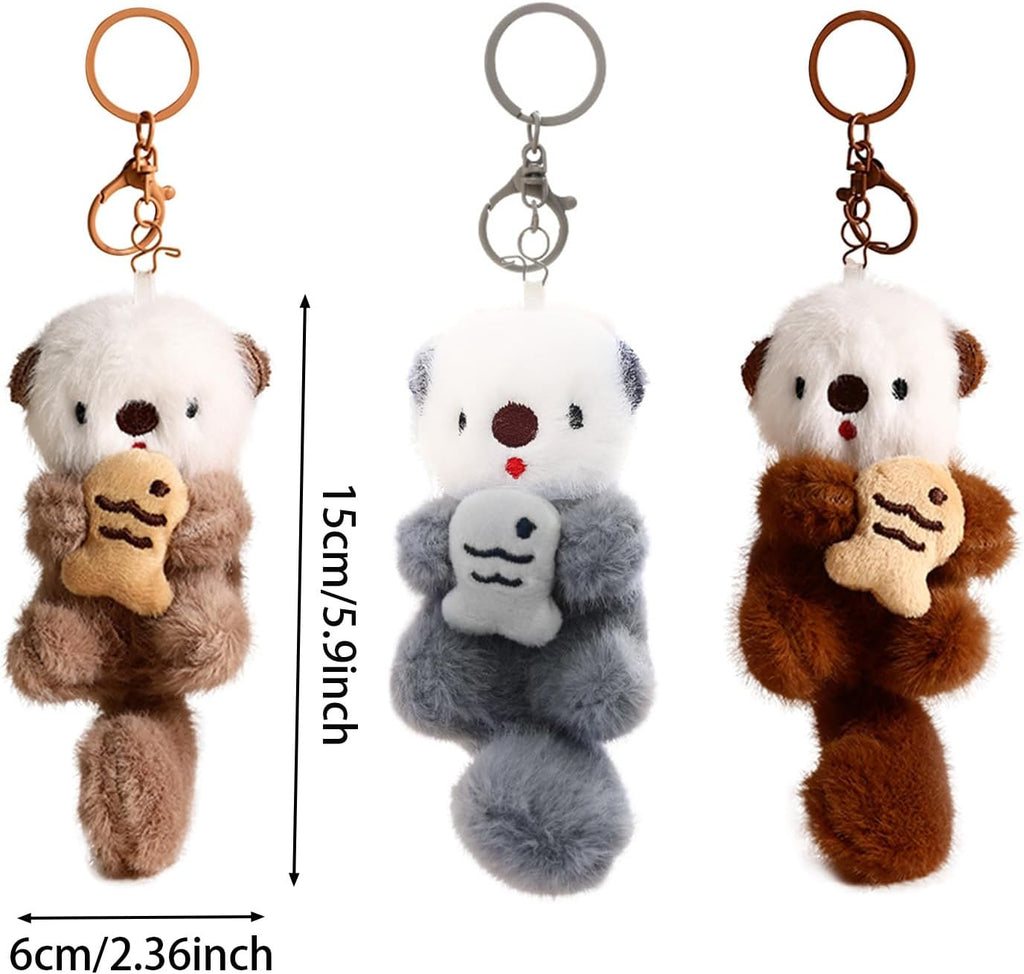 Plush Keychain Otter Charm for Women Teens & Animal Lovers | for Handbags Purses Backpacks & Car Keys | Birthday Gift