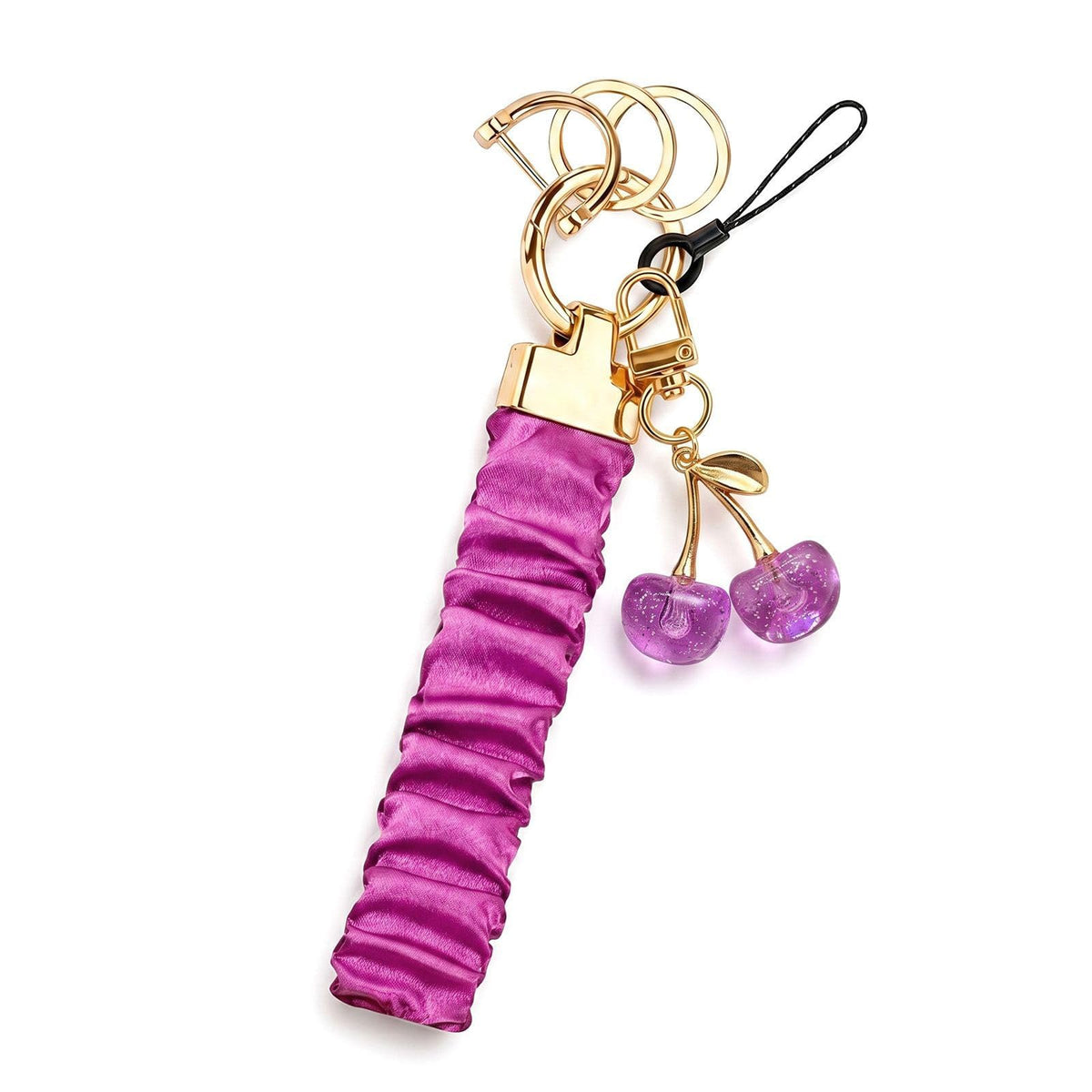 Angyape Stretchy Wristlet Keychain Cute Cherry Key Chain for Car Keys Holder Scrunchie Bracelet Wrist Lanyard for Women