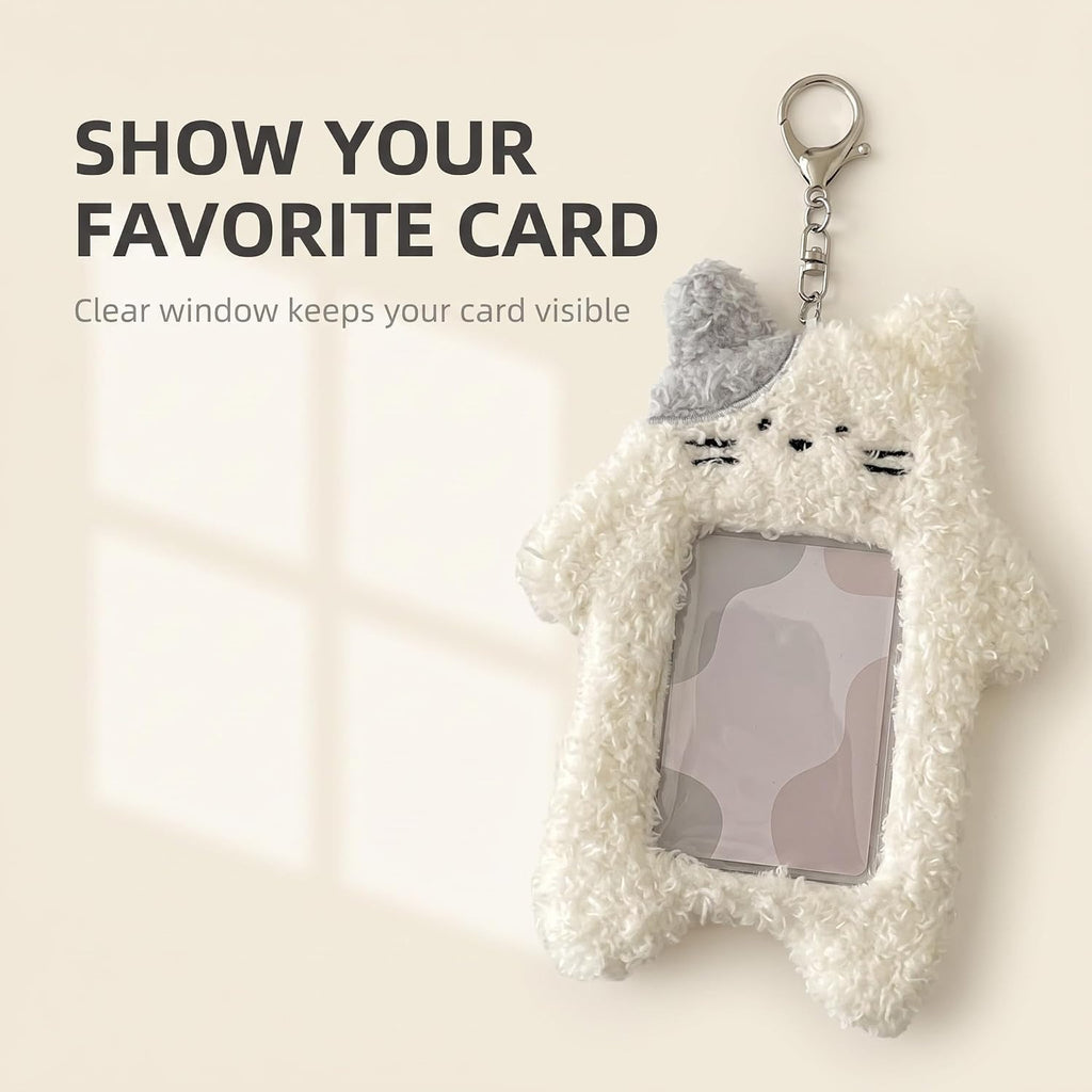 1Pc White Photocard Holder,Cartoon Plush Photocard Holder Outdoor Girl Korean Style ID Card Cover Protective Case Card Sleeve Student Rabbit Identification Badges Supplies