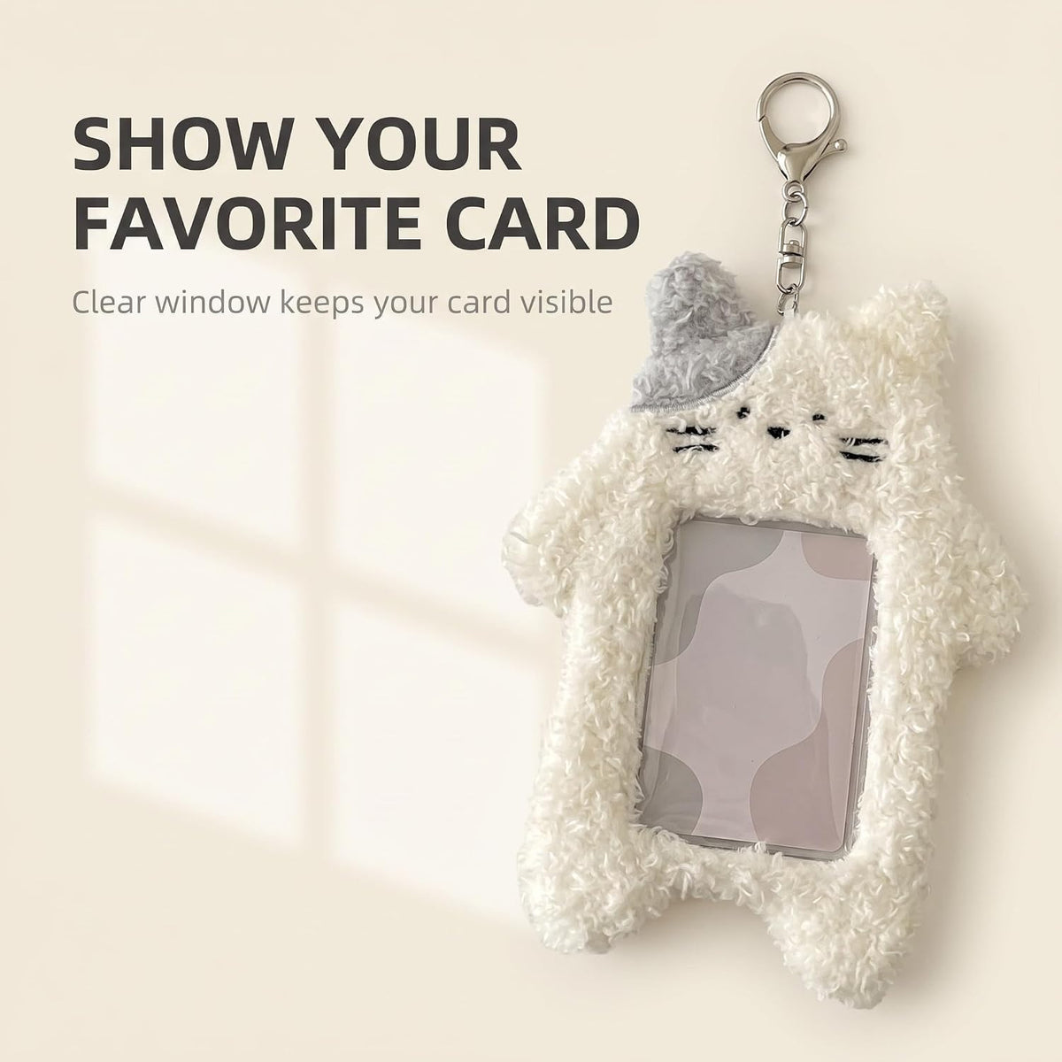 1Pc White Photocard Holder,Cartoon Plush Photocard Holder Outdoor Girl Korean Style ID Card Cover Protective Case Card Sleeve Student Rabbit Identification Badges Supplies