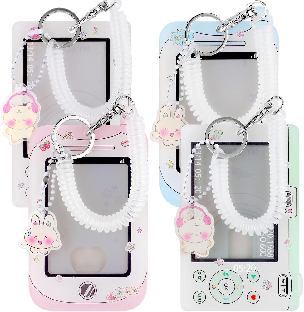 4pcs Photo Card Holder Badge Holders,3 Inch Photocards Holder Id Card Holder Photocard Keychain Protective Sleeves,Cute Photocard Holder Keychain Cartoon Decorative Pendant with Spiral Wrist Coil