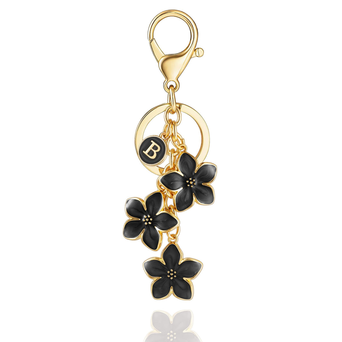 XGALBLA White/Pink/Black Big Cute Flower Initial Letter Keychain for Women, Flower Bag Charms Enameled Keychain Handbag Purse