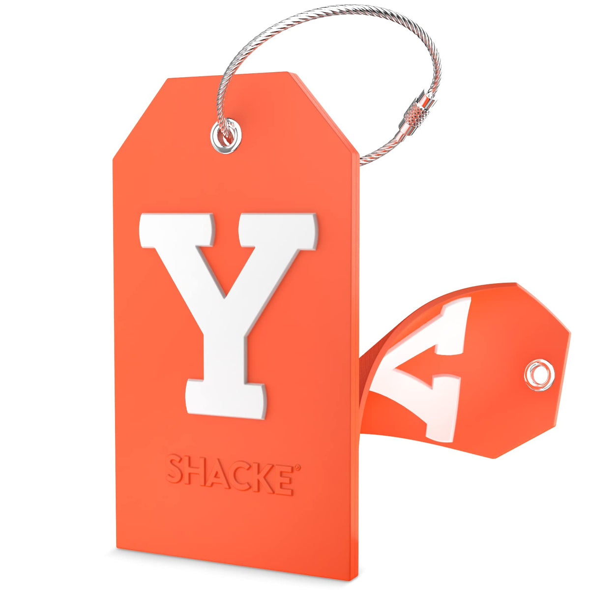 Shacke Initial Luggage Tag with Privacy Cover & Steel Loop (Orange, B)