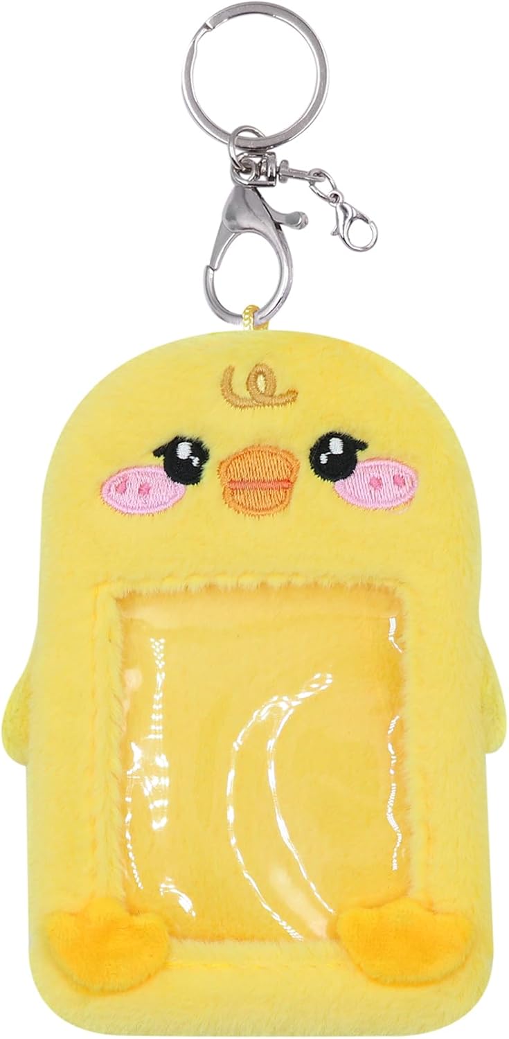 ZGMYC Cute Plush Kpop Photocard Holder with Keychain, Cartoon Bear Bunny Pig Photo Sleeve Card Holder Protector