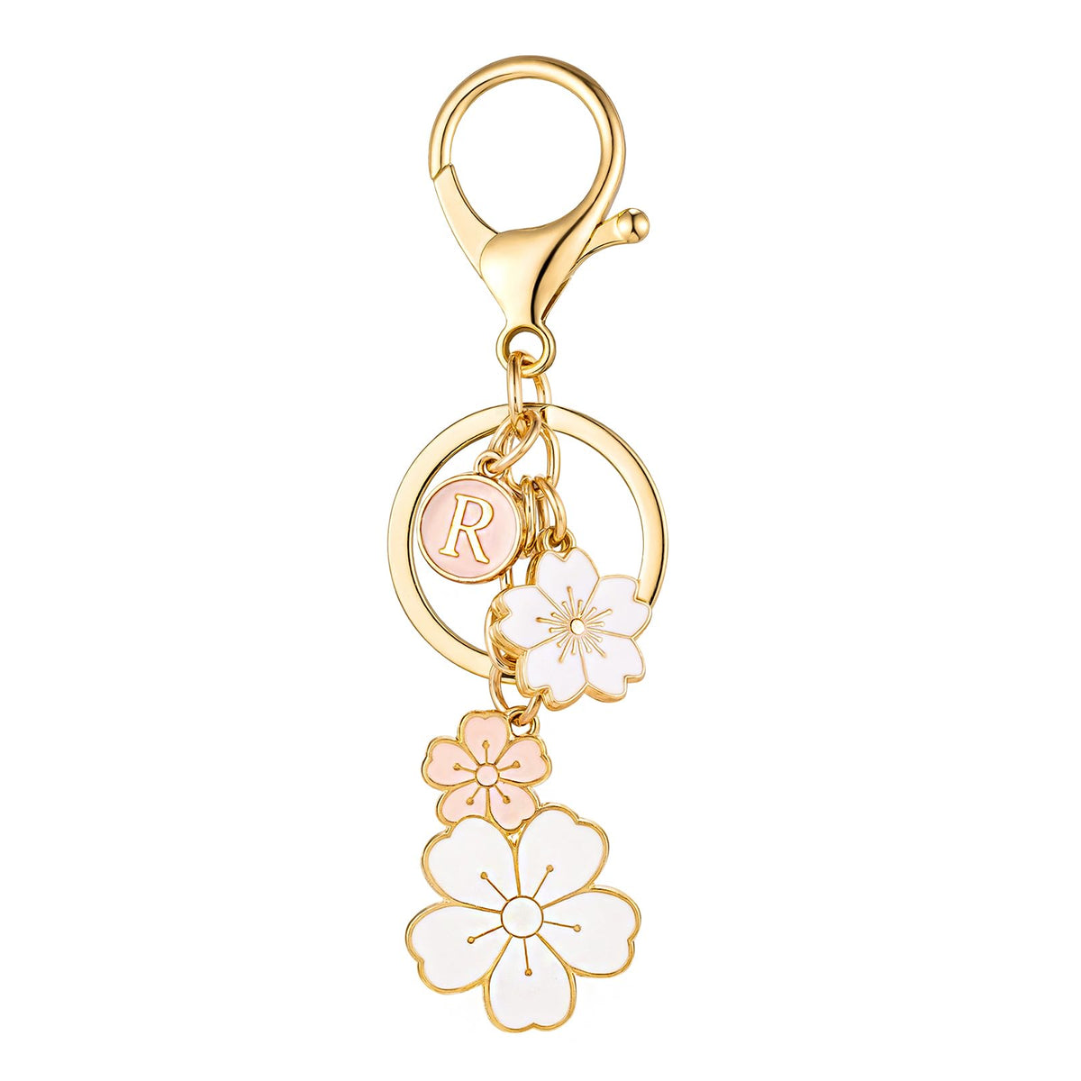 SELOVO Initial Keychain Flower Charms for Key Cute Pink Letter Keyring for Backpack