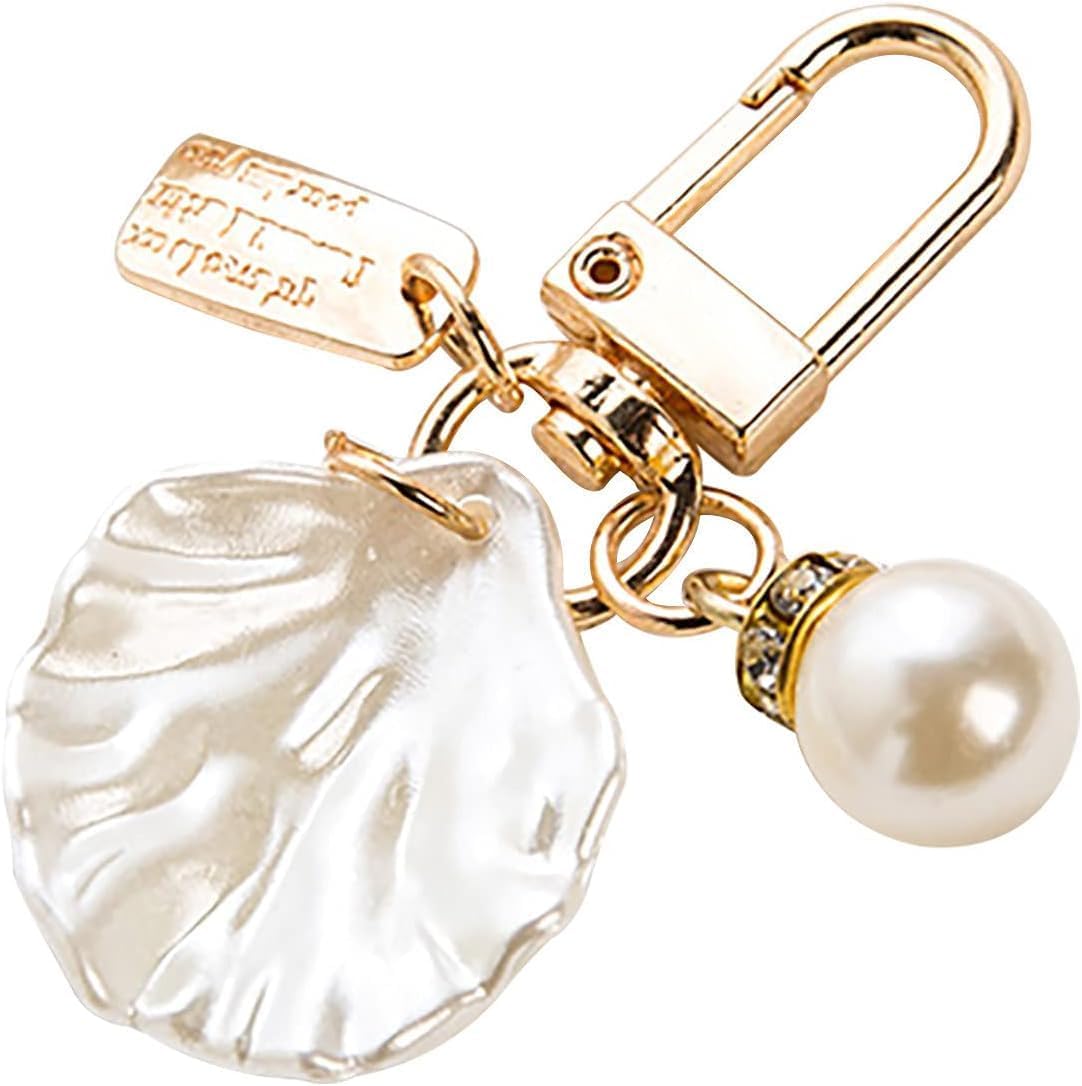 Gold Pendant Handbag Rhinestones Keychain Keyring Shell Purse Charm Crystal Pearl Keychains Car Ring Accessories