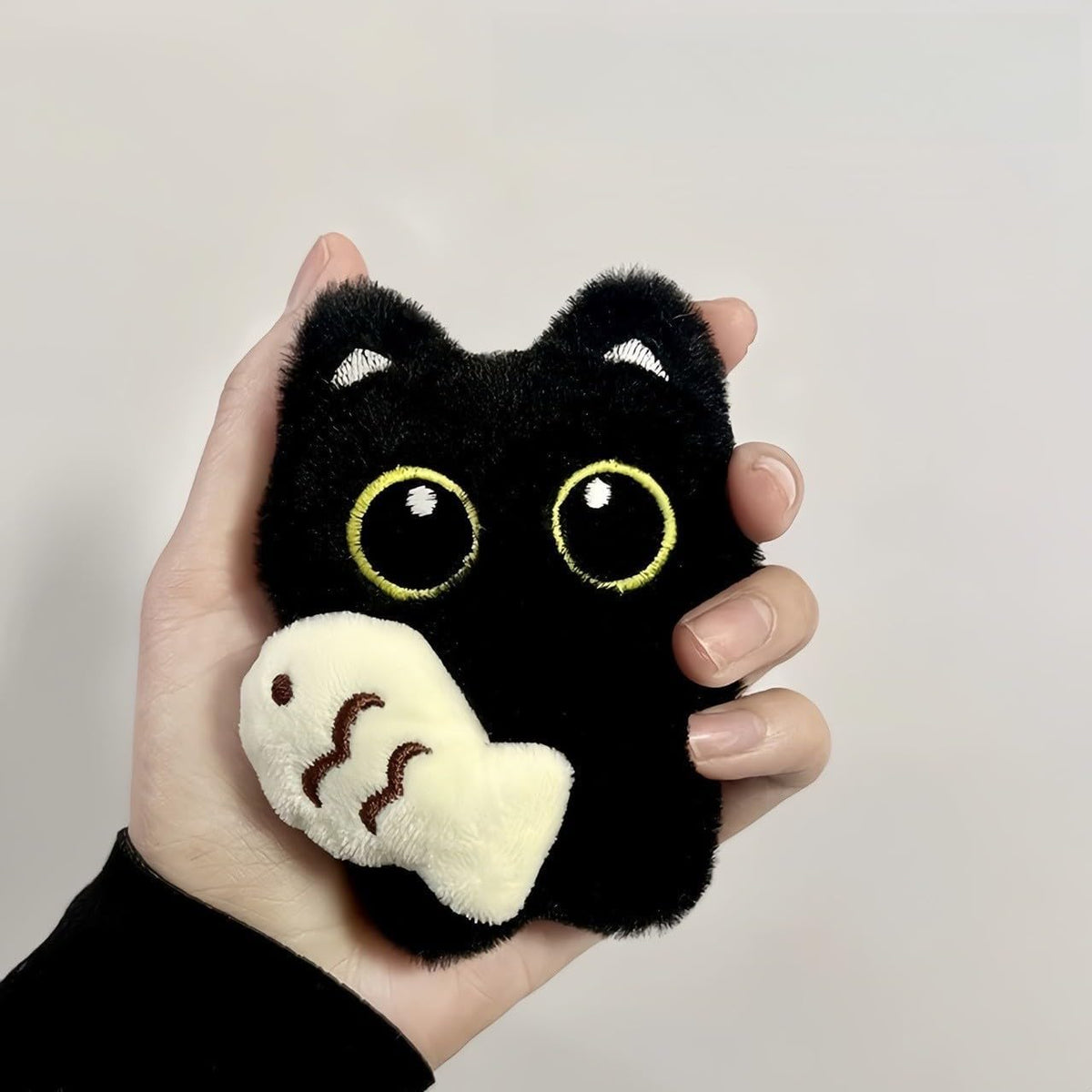 Super Cute Funny Big Eyes Black Cat Lucky Kitty Theme Keychain Good Luck Siamese Key Chain Ring Bag Pendant