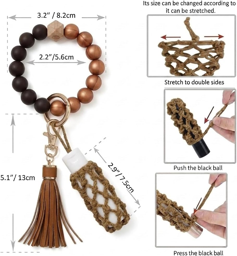 BIHRTC Silicone Key Ring Bracelets Wristlet Keychain Wallet with Net Chapstick Holder for Women