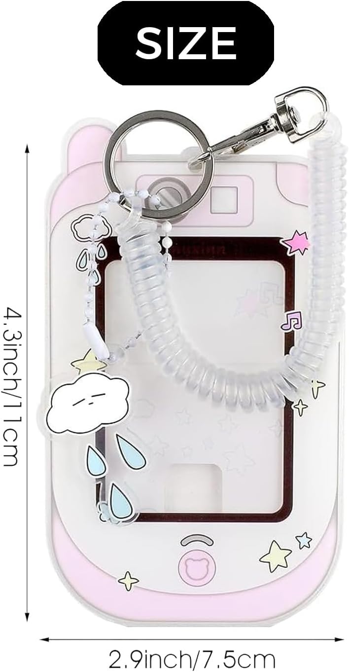 2pcs cute phone camera shaped photo holder 3 inches, cartoon photo holder ID badge holder, with cloud bear pendant and spiral wrist coil (2 styles)